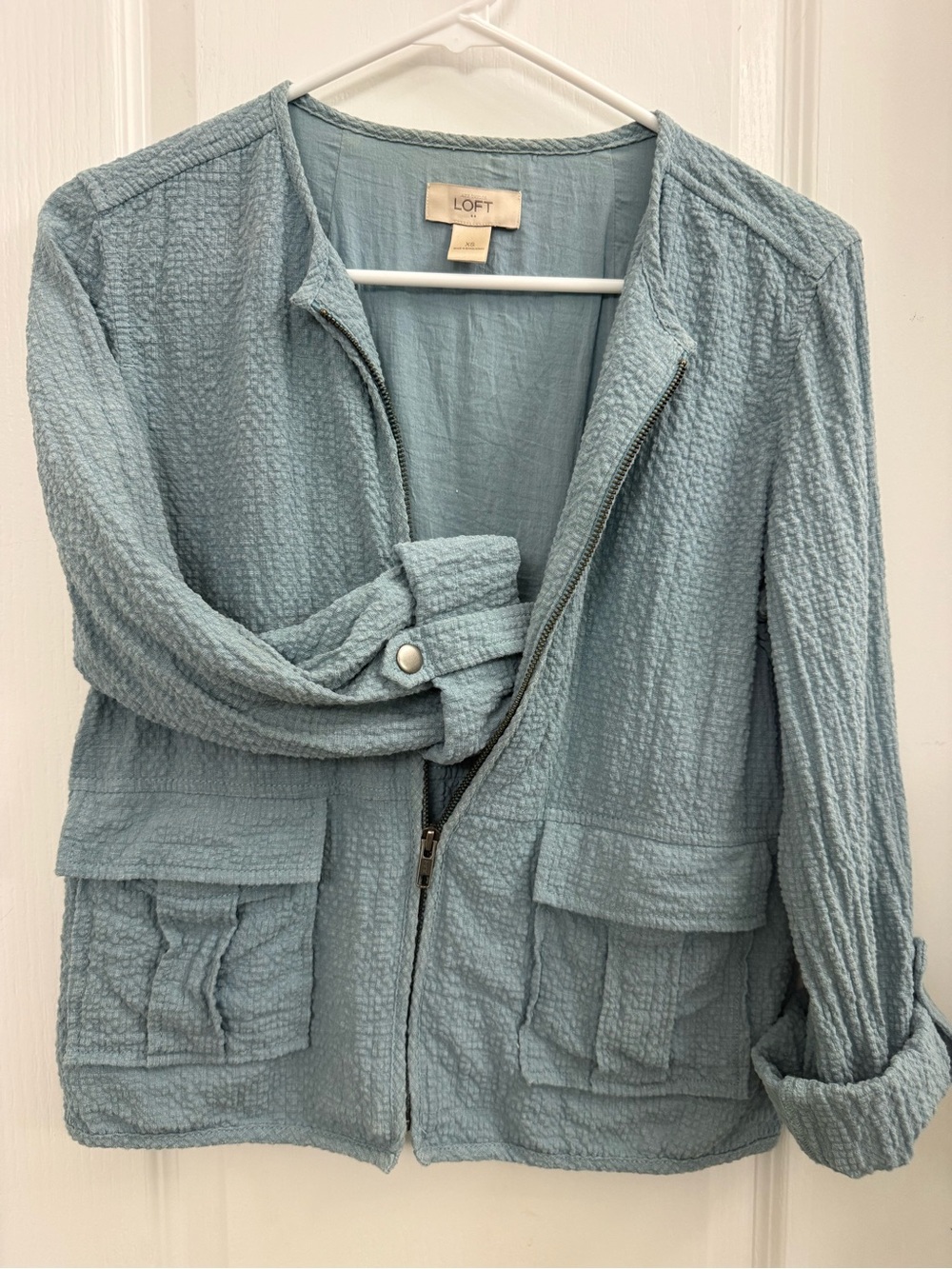 LOFT Light Blue Textured Zip-Front Jacket